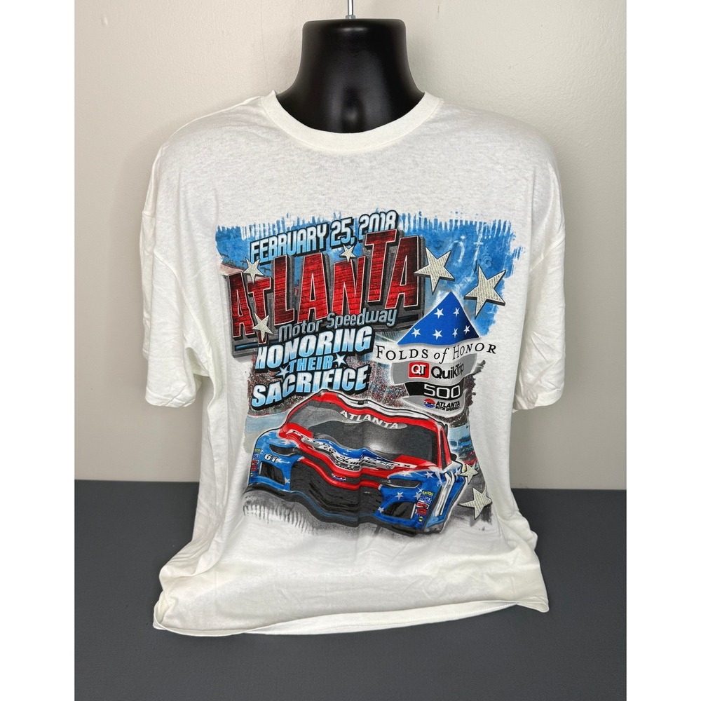 Delta Pro Weight Men's Atlanta Speedway Graphic Print Cotton T-Shirt White Sz XL